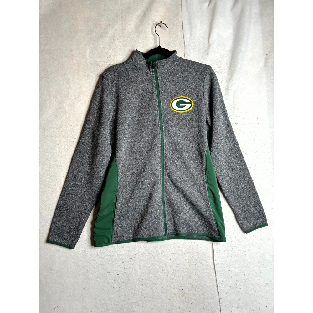 Green Bay Packers Jacket Womens Large Gray Green NFL Football Sports Full Zipper